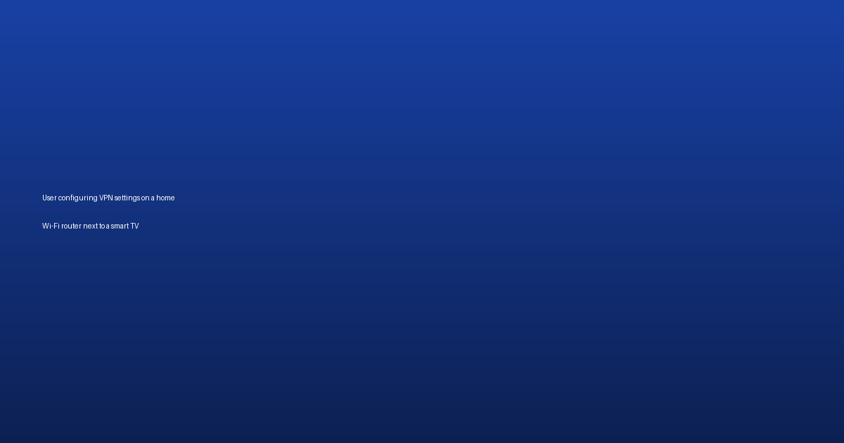 User configuring VPN settings on a home Wi-Fi router next to a smart TV