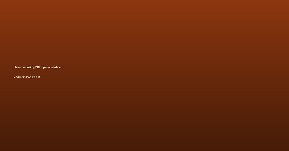 Person evaluating VPN app user interface and settings on a tablet