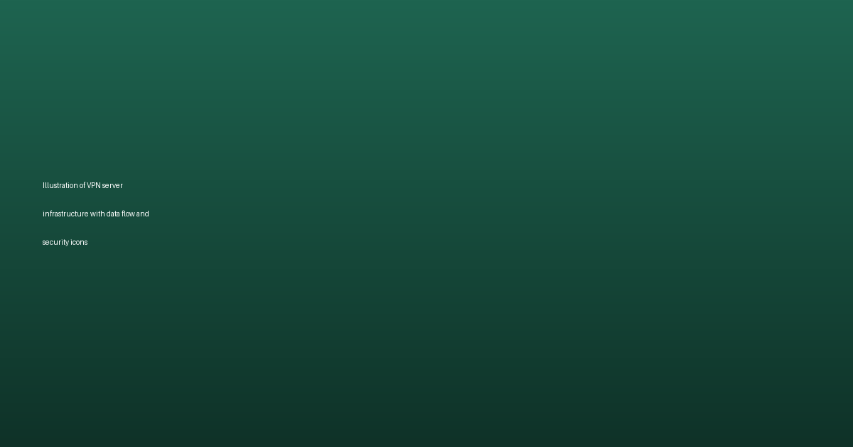 Illustration of VPN server infrastructure with data flow and security icons